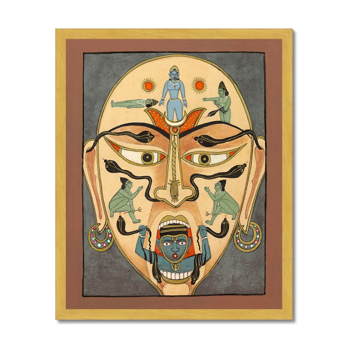 Framed Tribal Print | 19th Century Hindu Indian Spiritual Art | Tantric Yoga Kali Mythology w Art Cobra Symbolism | Kundalini Framed Art Print (Copy)