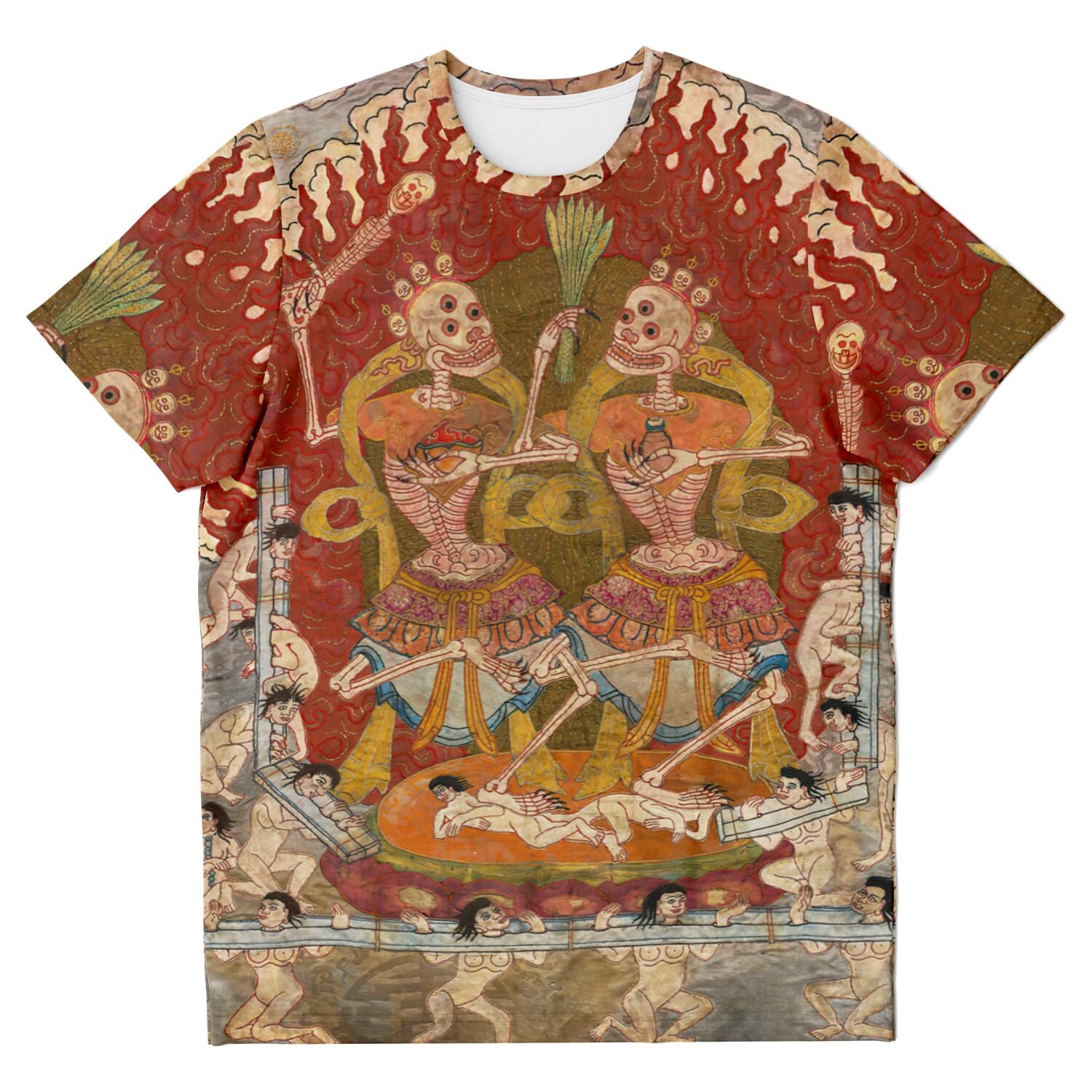 Tibetan Citipati Shirt | Skeleton Dance Ancient Tantric Thangka | Samsara, Buddhist Circle of Life All-Over-Print Tshirt