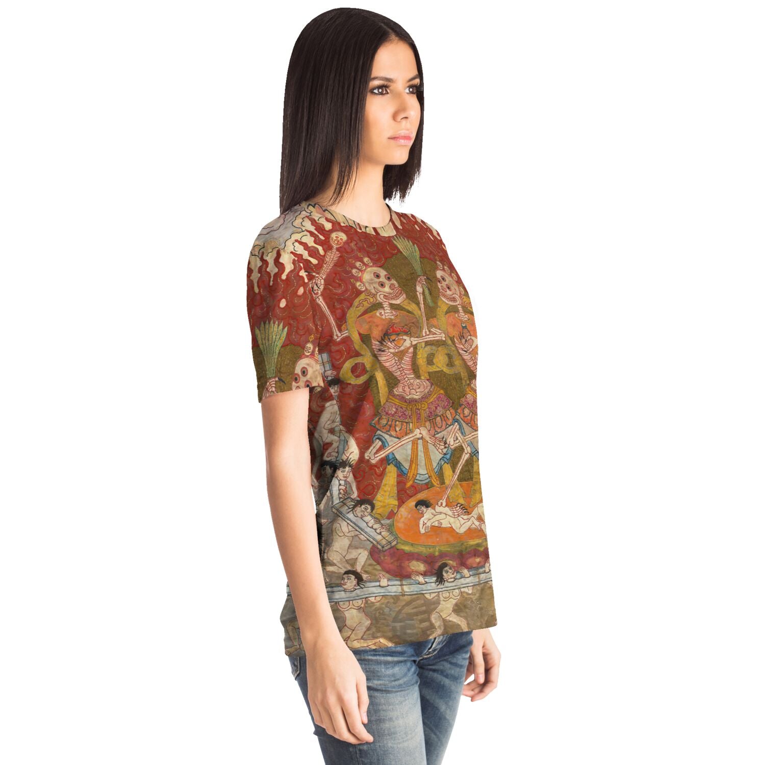 Tibetan Citipati Shirt | Skeleton Dance Ancient Tantric Thangka | Samsara, Buddhist Circle of Life All-Over-Print Tshirt