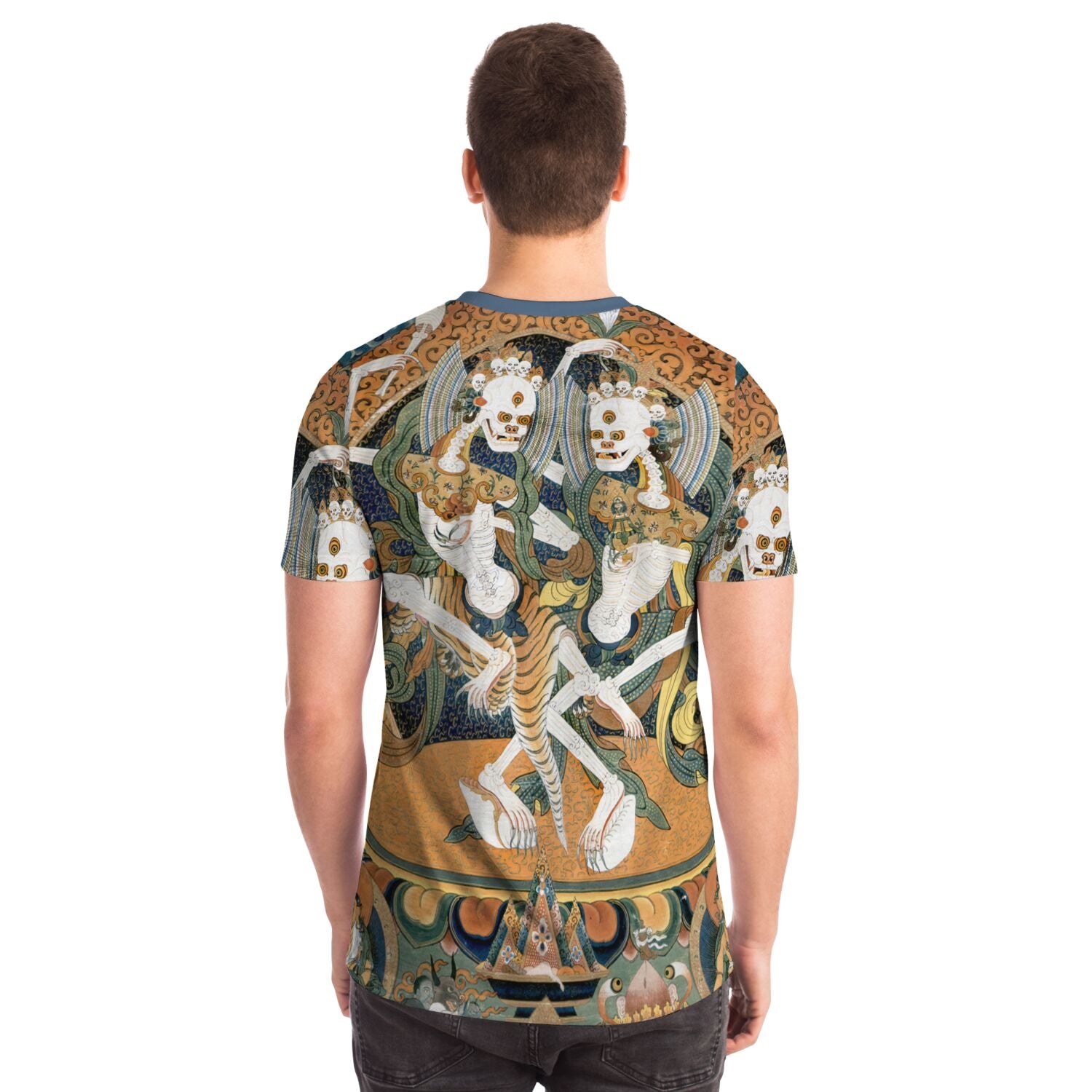 Citipati Dance of Death Antique Tibetan Thangka | Buddhist Skeleton Skulls, Himalayan Vintage All-Over-Print Tshirt