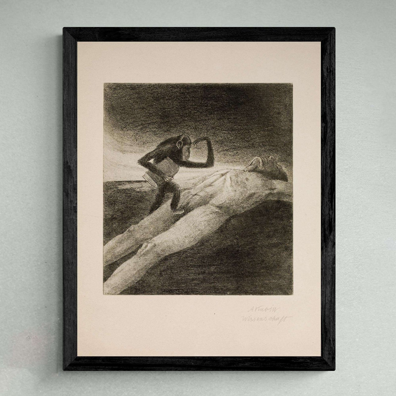 Alfred Kubin, Wissenschaft | 19th-Century Surreal Symbolist Lithograph | Grotesque Fantasy Occult Chimp Monkey Ape Framed Art Print