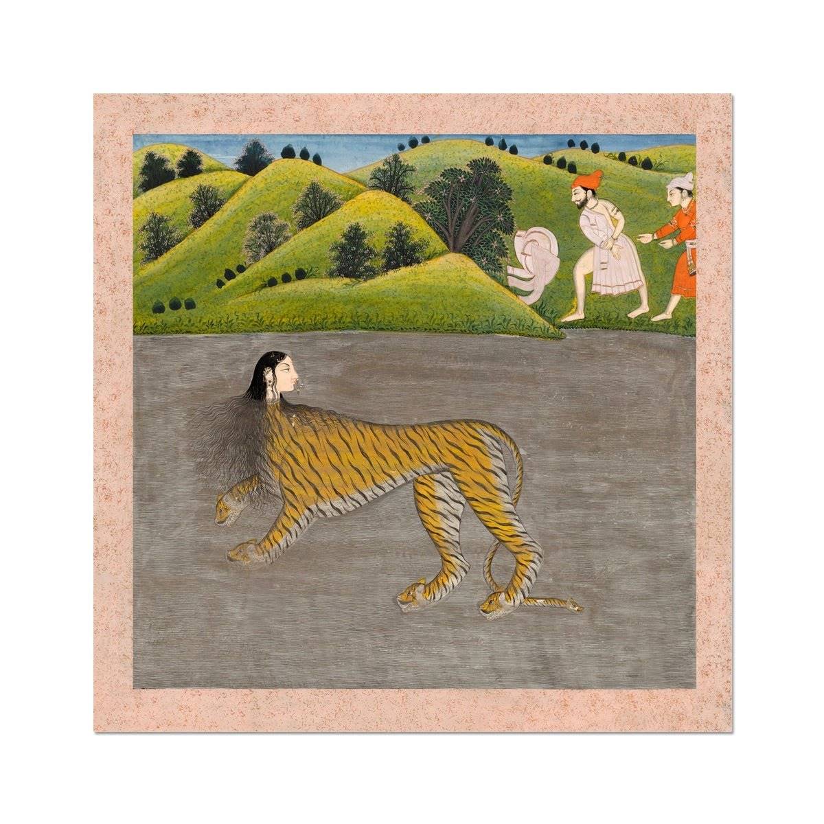 Ancient Indian Yali Tiger Woman | Indian Hindu Gift Dakini Yogi Divine Women, Lion Yoga Vedic Om Cat Lover | Fine Art Print