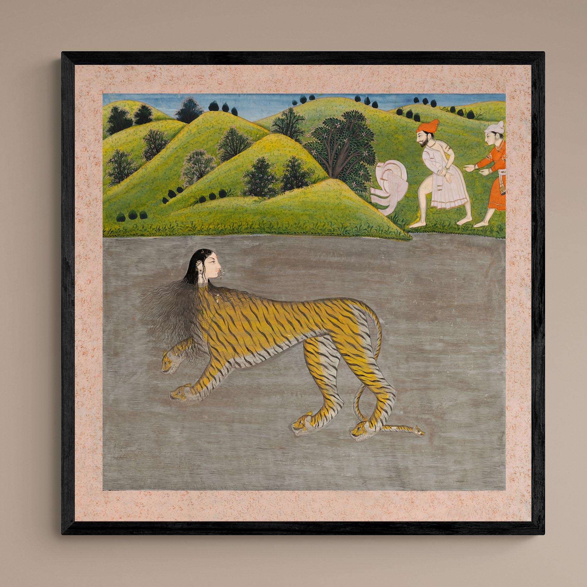 Ancient Indian Yali Tiger Woman | Indian Hindu Gift Dakini Yogi Divine Women, Lion Yoga Vedic Om Cat Lover | Fine Art Print