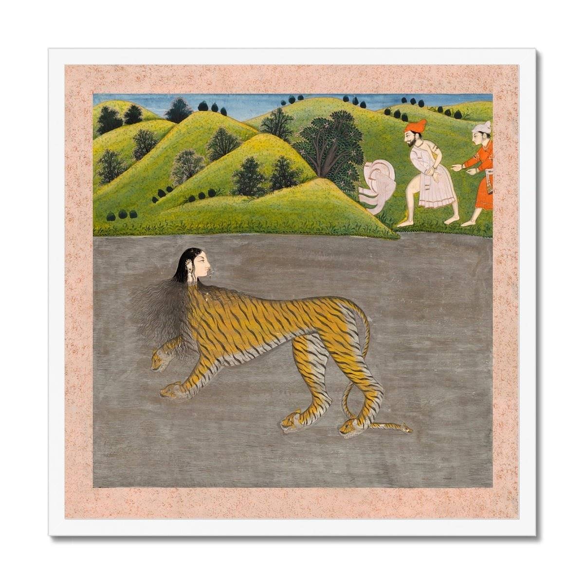 Framed Antique Indian Mythological Tiger Woman (Yali) | Indian Hindu Vedic Om Cat Gift Framed Art Print