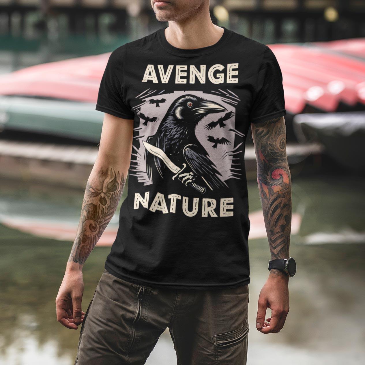 Avenge Nature, Green Eco Warrior for Mother Earth | Climate Chaos, 6th Great Extinction | A Murder of Crows & Owls Funny Graphic Art T-Shirt