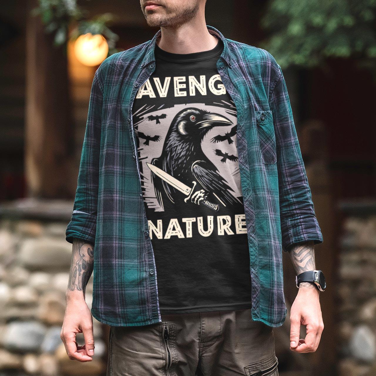 Avenge Nature, Green Eco Warrior for Mother Earth | Climate Chaos, 6th Great Extinction | A Murder of Crows & Owls Funny Graphic Art T-Shirt