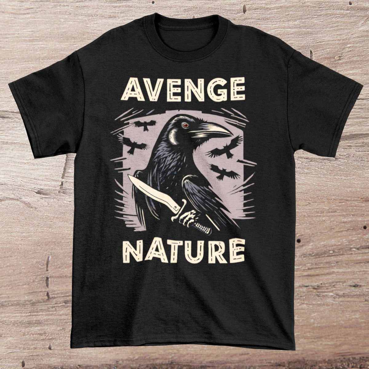 Avenge Nature, Green Eco Warrior for Mother Earth | Climate Chaos, 6th Great Extinction | A Murder of Crows &amp; Owls Funny Graphic Art T-Shirt