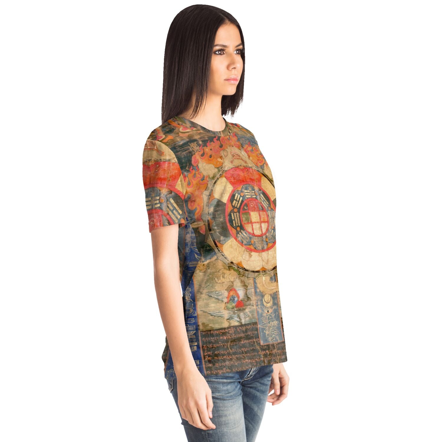 Tibetan Talisman & Sacred Relics | Mystical Mantras w Protection Symbols | Esoteric Astrology Thangka All-Over-Print Tshirt