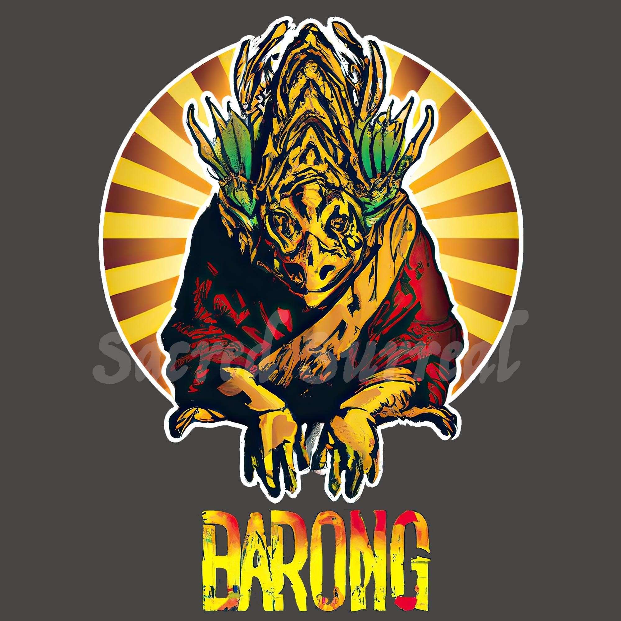 Barong Bali Indonesian Mythology | Sacred Ritual Dance Protector | Graphic Art Cotton T-Shirt