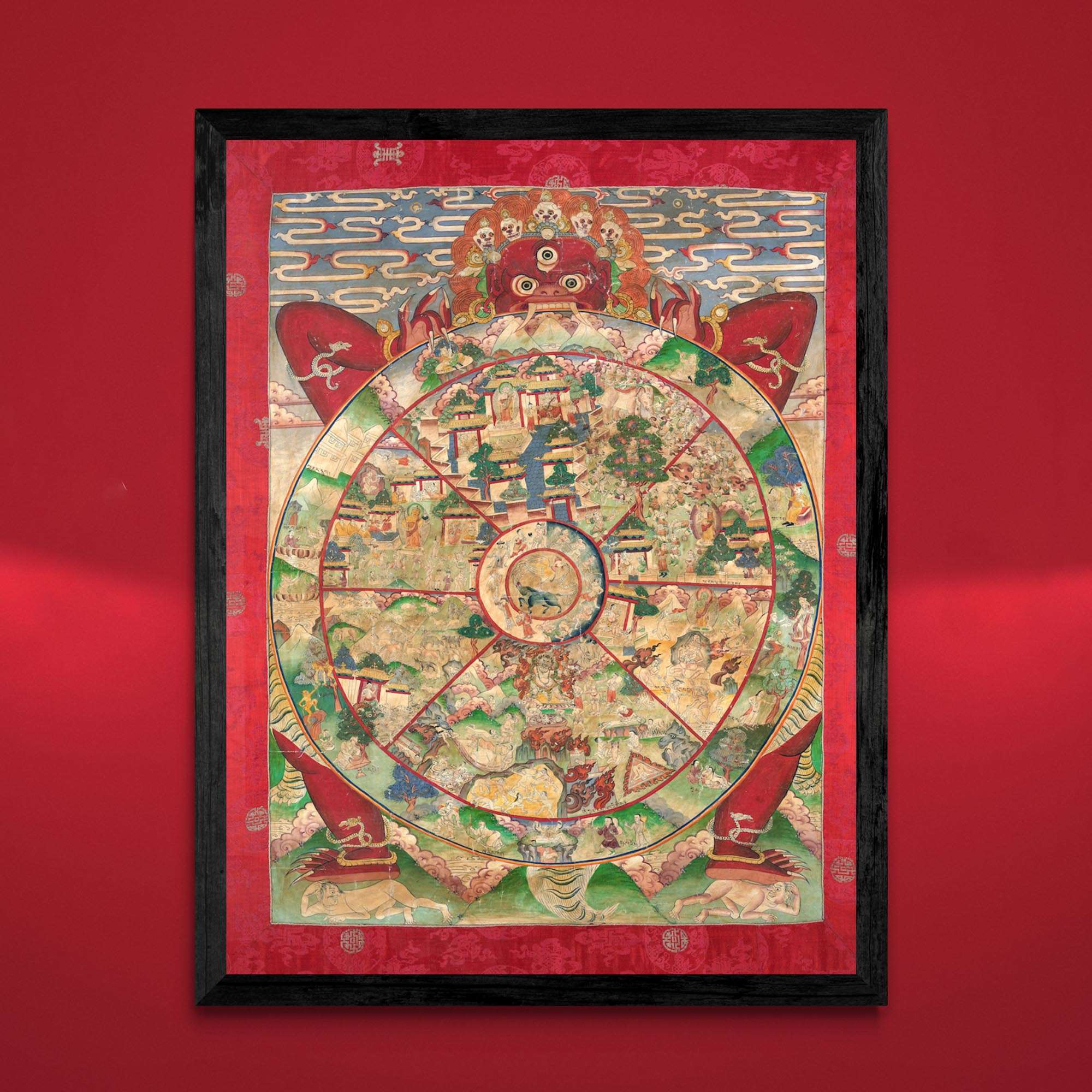 Bhavacakra Mandala (Wheel of Life) Tibetan Buddhist Thangka Yantra Vintage Demon Reincarnation Transmigration Nepal Giclée Fine Art Print - Sacred Surreal