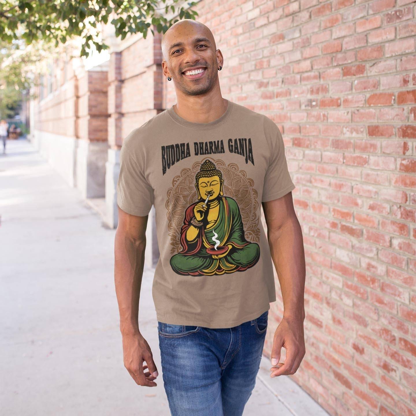 Buddha Dharma Ganja Tantric Buddhist Tee | Weed Cannabis 420 Herbal Medicine Healing | Reggae Rasta Colors Graphic Art Tshirt