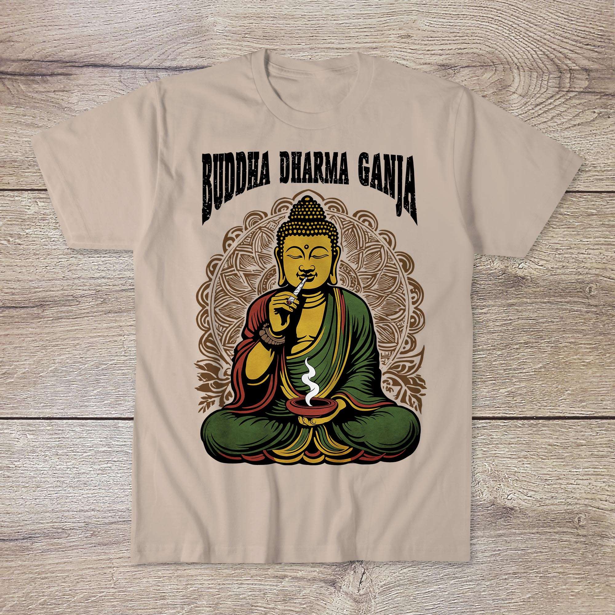 Buddha Dharma Ganja Tantric Buddhist Tee | Weed Cannabis 420 Herbal Medicine Healing | Reggae Rasta Colors Graphic Art Tshirt