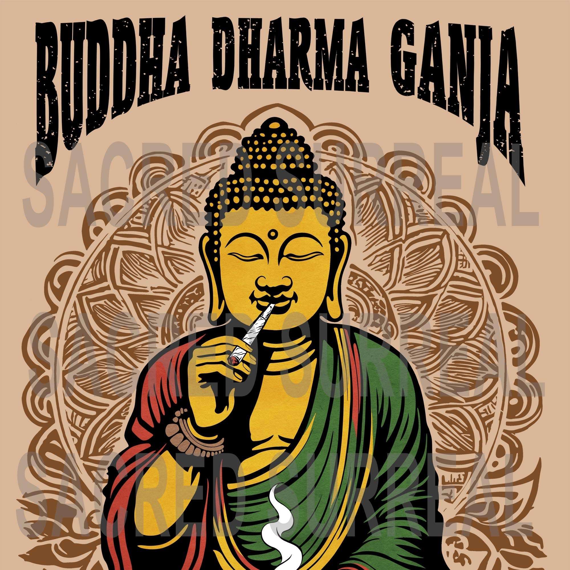 Buddha Dharma Ganja Tantric Buddhist Tee | Weed Cannabis 420 Herbal Medicine Healing | Reggae Rasta Colors Graphic Art Tshirt