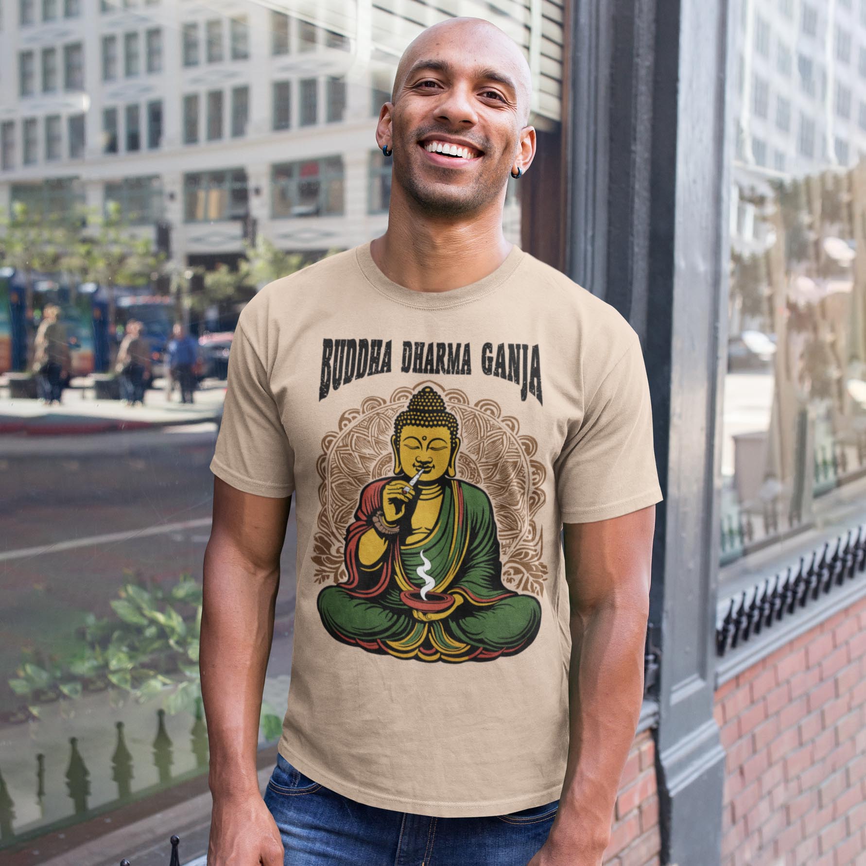 Buddha Dharma Ganja Tantric Buddhist Tee | Weed Cannabis 420 Herbal Medicine Healing | Reggae Rasta Colors Graphic Art Tshirt