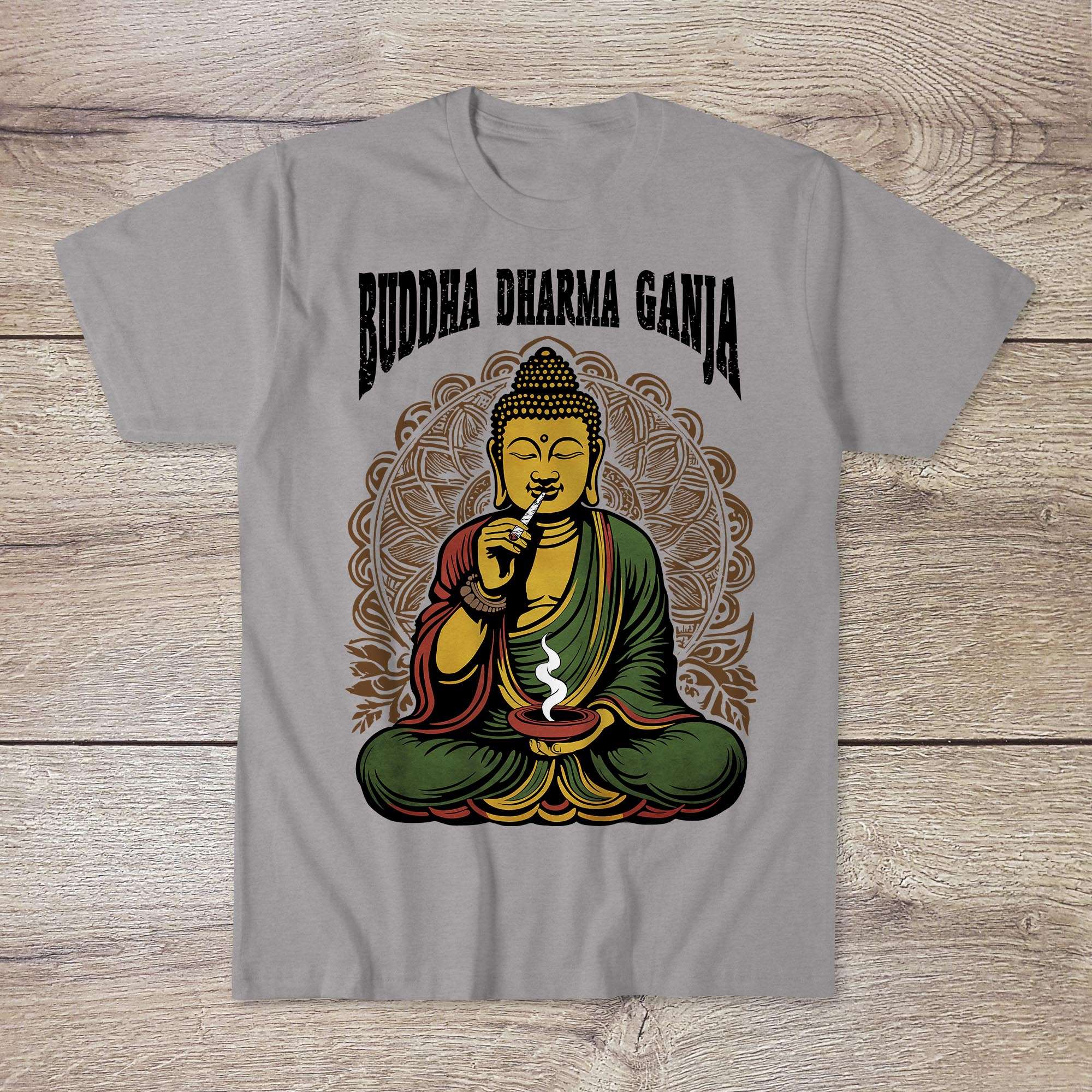 Buddha Dharma Ganja Tantric Buddhist Tee | Weed Cannabis 420 Herbal Medicine Healing | Reggae Rasta Colors Graphic Art Tshirt