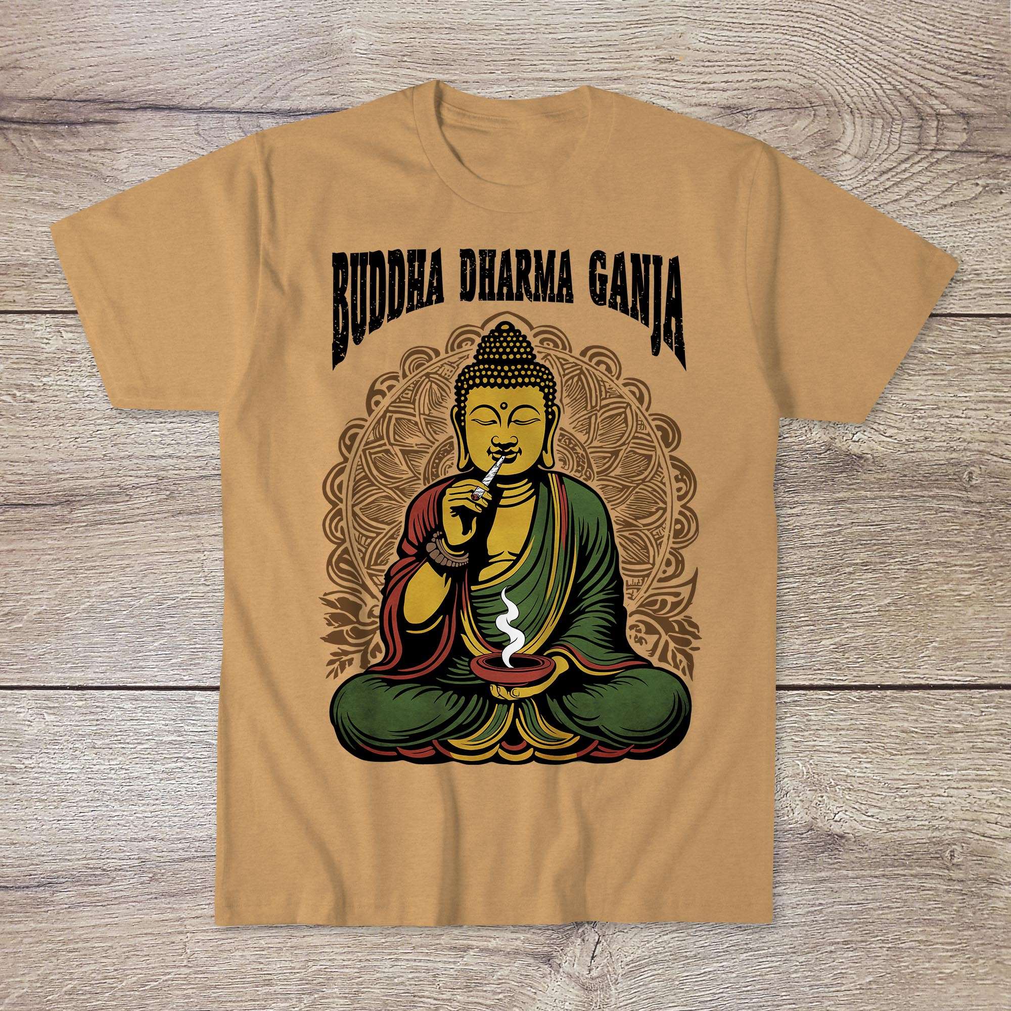 Buddha Dharma Ganja Tantric Buddhist Tee | Weed Cannabis 420 Herbal Medicine Healing | Reggae Rasta Colors Graphic Art Tshirt