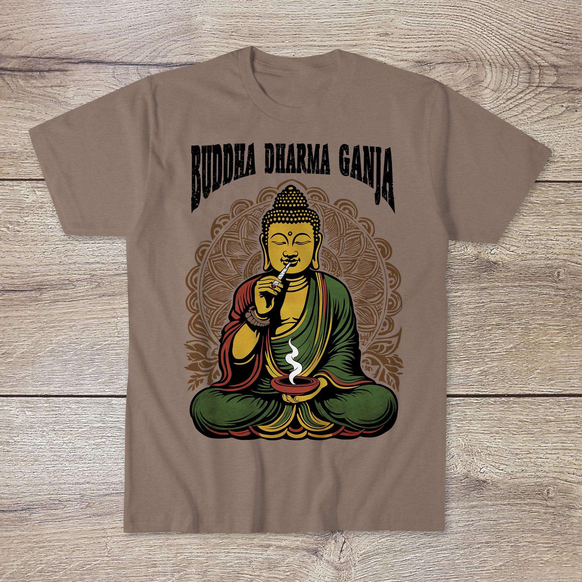 Buddha Dharma Ganja Tantric Buddhist Tee | Weed Cannabis 420 Herbal Medicine Healing | Reggae Rasta Colors Graphic Art Tshirt