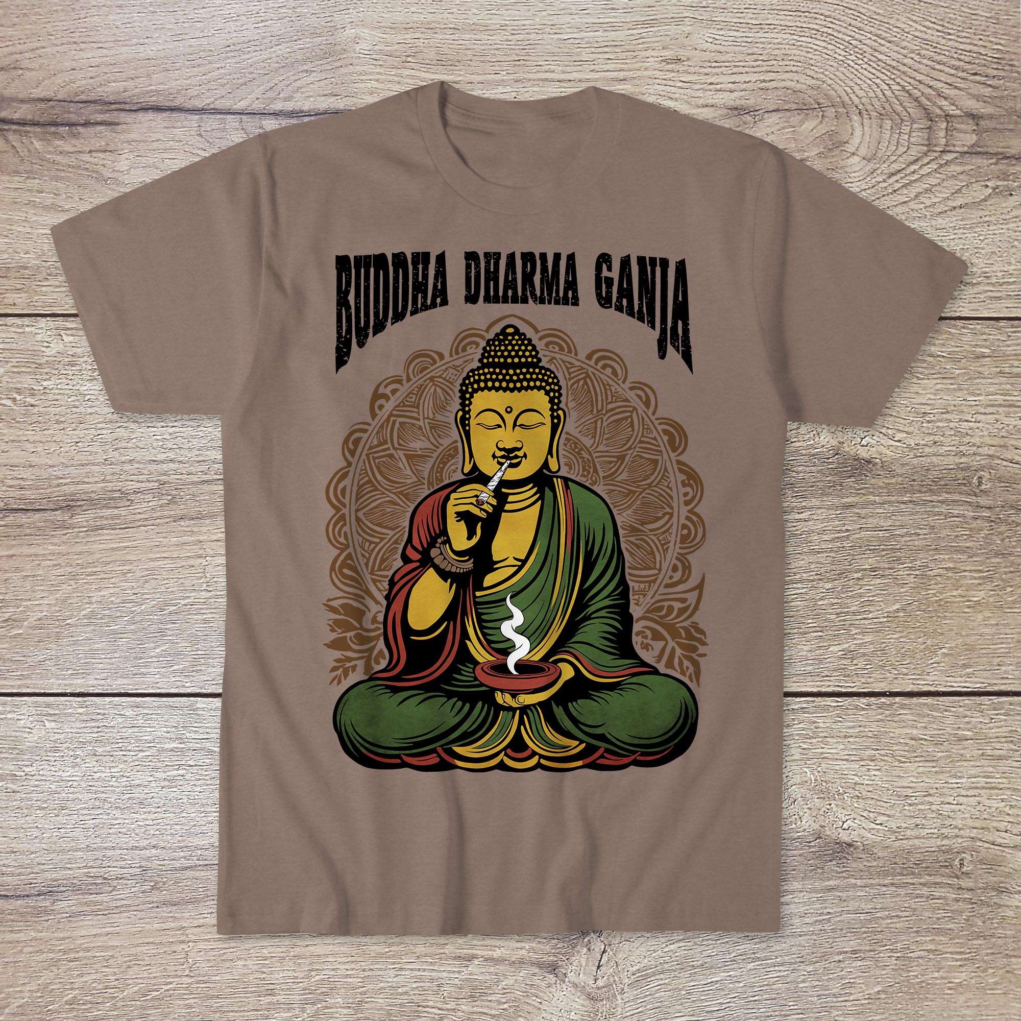 Buddha Dharma Ganja Tantric Buddhist Tee | Weed Cannabis 420 Herbal Medicine Healing | Reggae Rasta Colors Graphic Art Tshirt