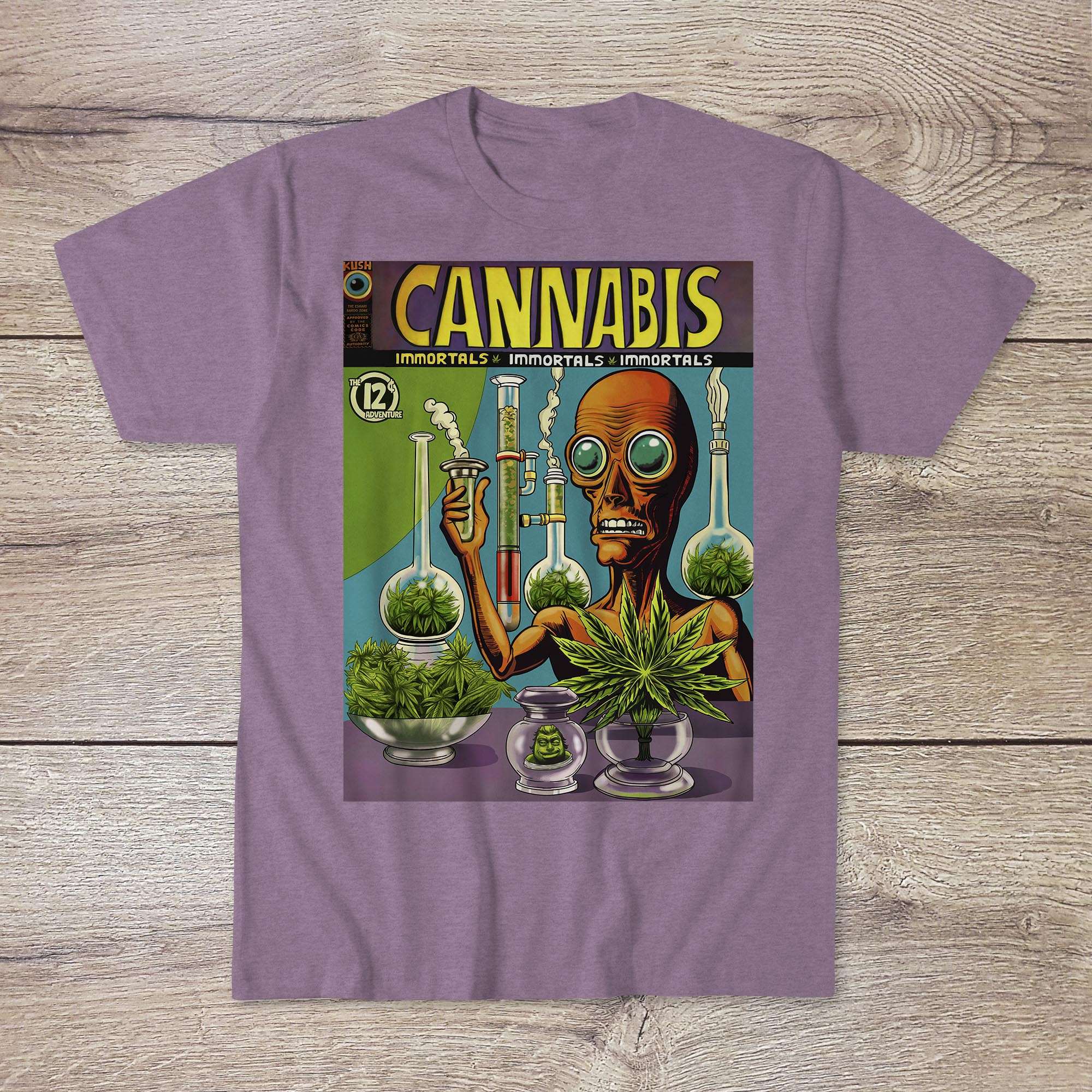 Cannabis Immortals | Alien Smoke Dreamers | 420 Weed Pot Ganja | Vintage 1960s Underground Comic Book Art T-Shirt - Sacred Surreal