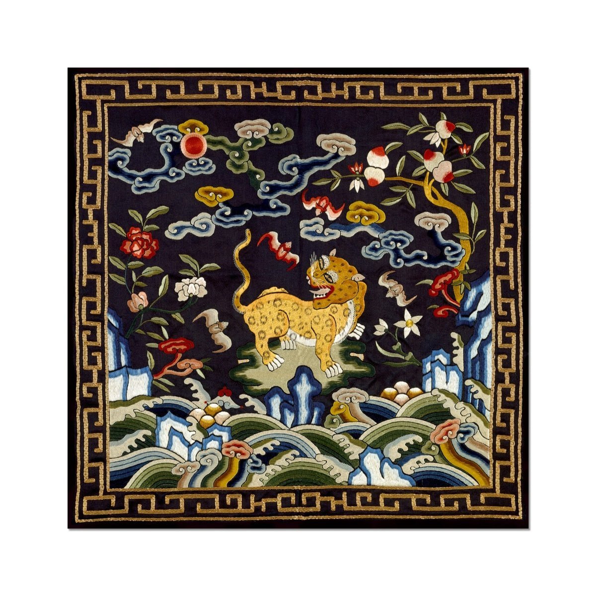 Chinese Silk Embroidery Leopard Panther Tiger Mandarin Square Qing Dyn -  Sacred Surreal