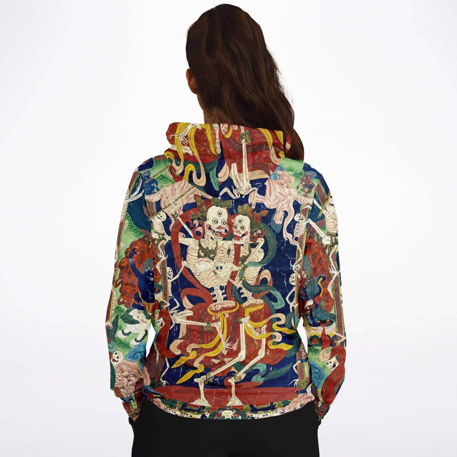 Citipati Skeleton Deity | Tibetan Buddhist Lords of the Cemetery | Dance of Death Skull All-Over-Print Art Hoodie - Sacred Surreal