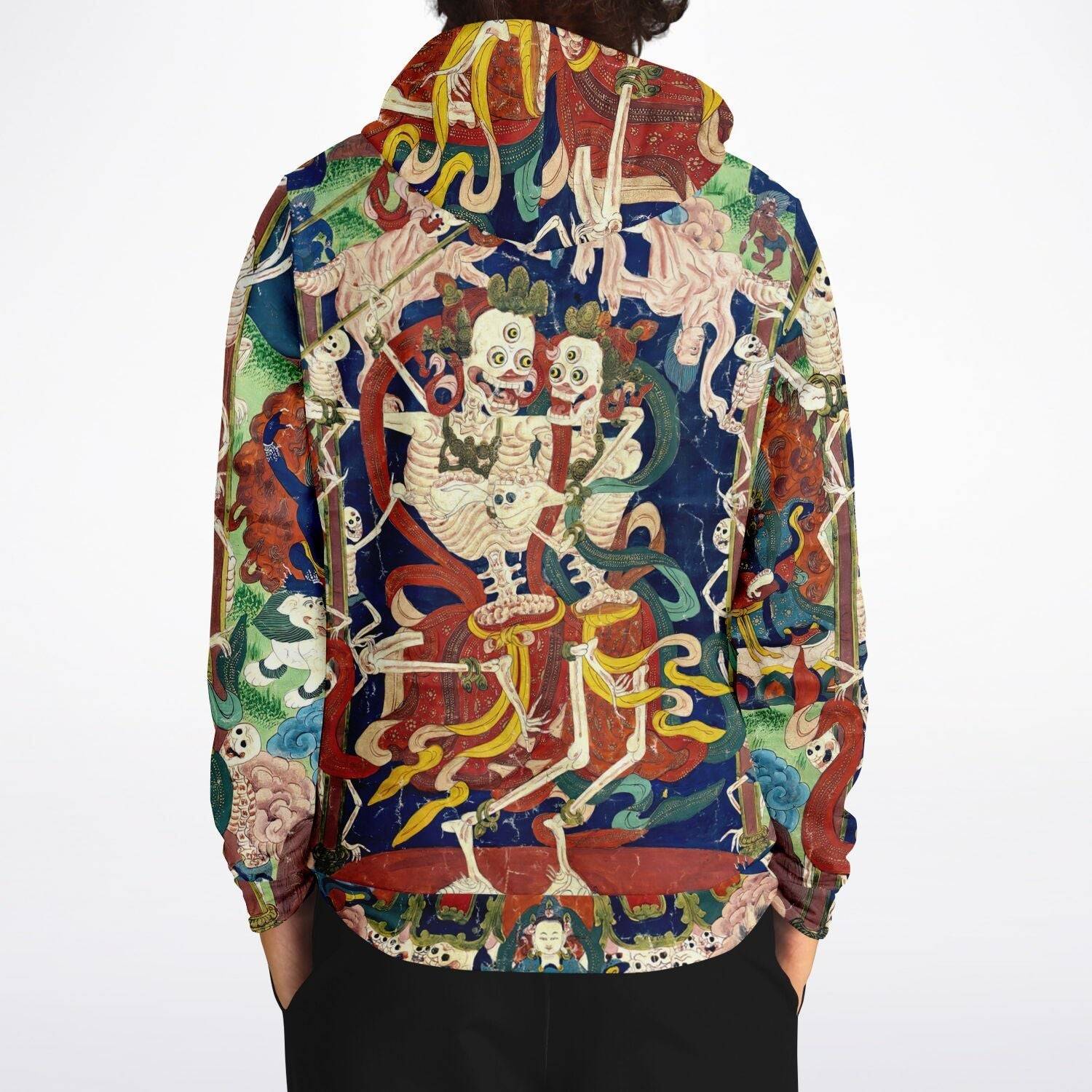 Citipati Skeleton Deity | Tibetan Buddhist Lords of the Cemetery | Dance of Death Skull All-Over-Print Art Hoodie - Sacred Surreal