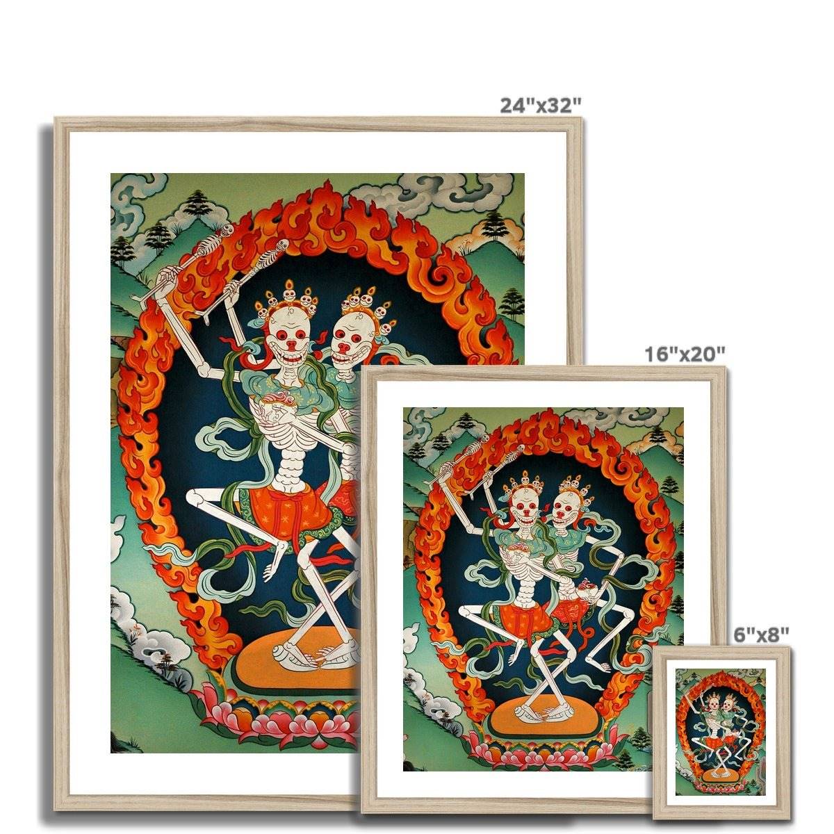 Citipati, Tibetan Protector, Thangka, Skeleton Lord and Lady of the Cemetery Nepal Buddhist Decor Wall Art Framed Art Print