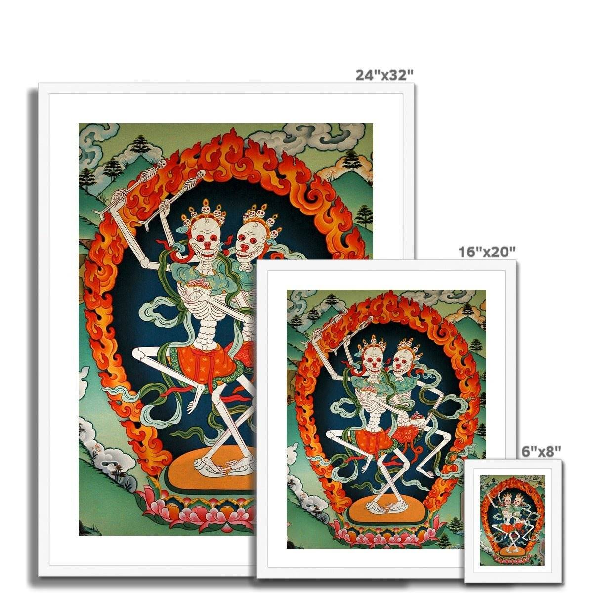 Citipati, Tibetan Protector, Thangka, Skeleton Lord and Lady of the Cemetery Nepal Buddhist Decor Wall Art Framed Art Print