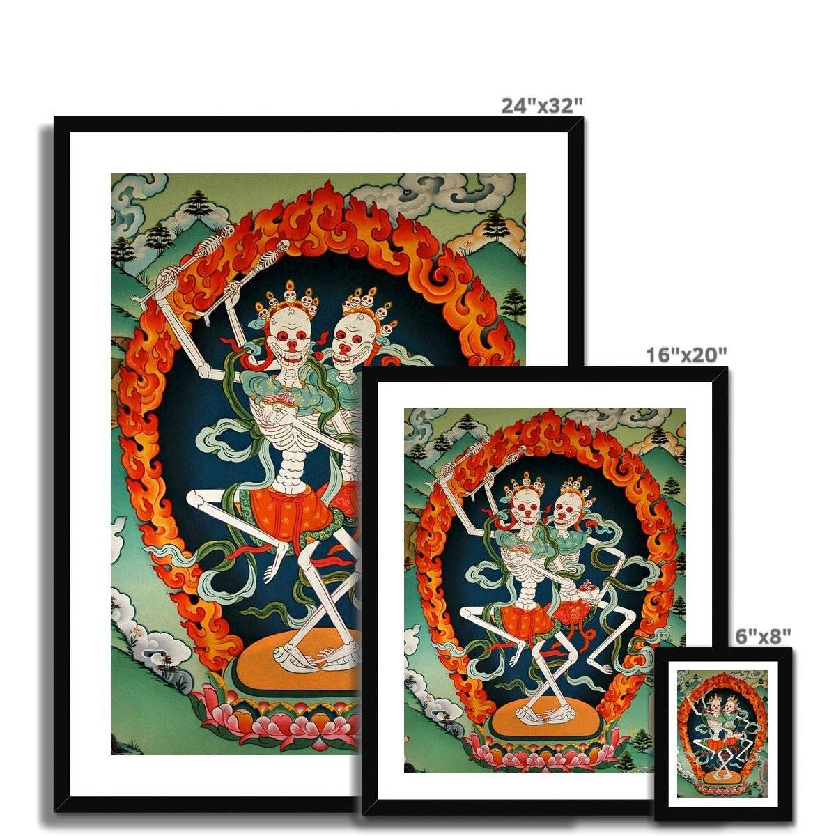 Citipati, Tibetan Protector, Thangka, Skeleton Lord and Lady of the Cemetery Nepal Buddhist Decor Wall Art Framed Art Print