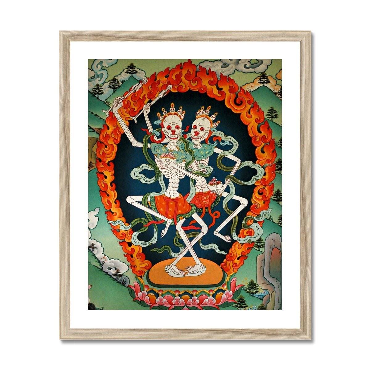 Citipati, Tibetan Protector, Thangka, Skeleton Lord and Lady of the Cemetery Nepal Buddhist Decor Wall Art Framed Art Print