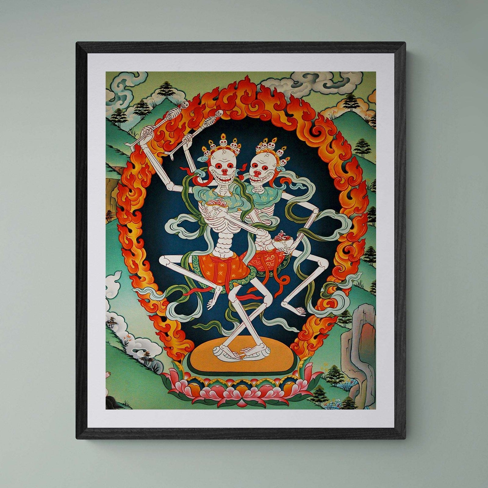 Citipati, Tibetan Skeleton | Tantric Protector Vajrayana Thangka | Lord and Lady of the Cemetery | Buddhist Decor Fine Art Print