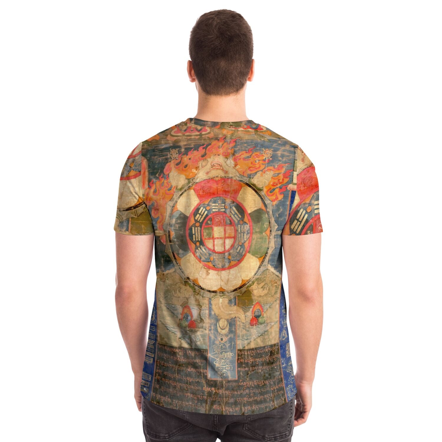 Tibetan Talisman & Sacred Relics | Mystical Mantras w Protection Symbols | Esoteric Astrology Thangka All-Over-Print Tshirt