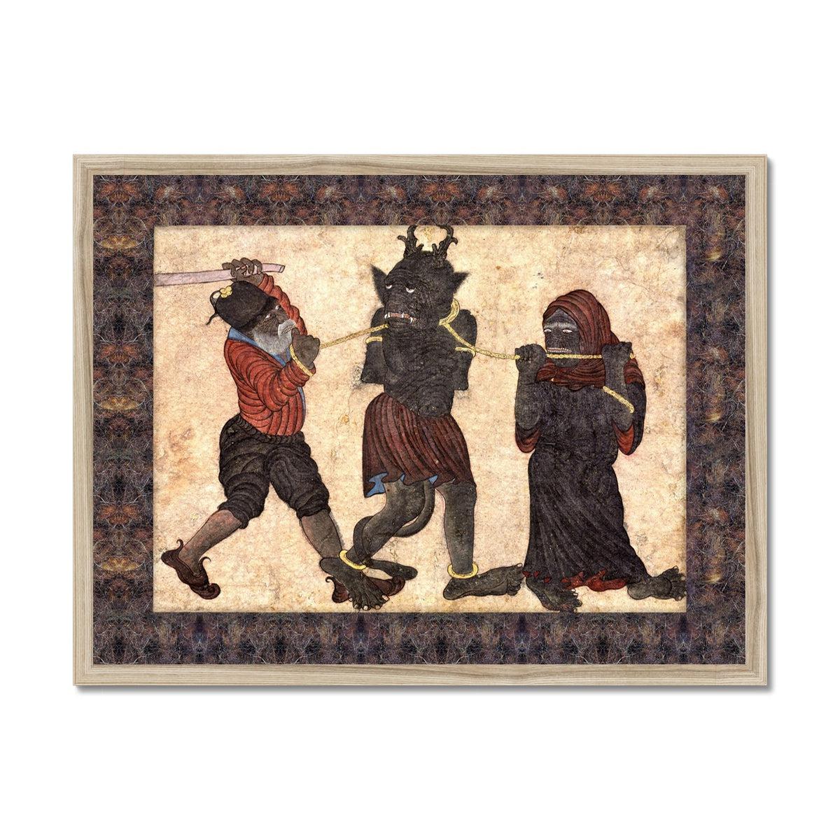 Demon in Chains Ancient Persian Folklore Mythology | Supernatural Islamic Div Djinn | Quranic Yokai Medieval Framed Art Print