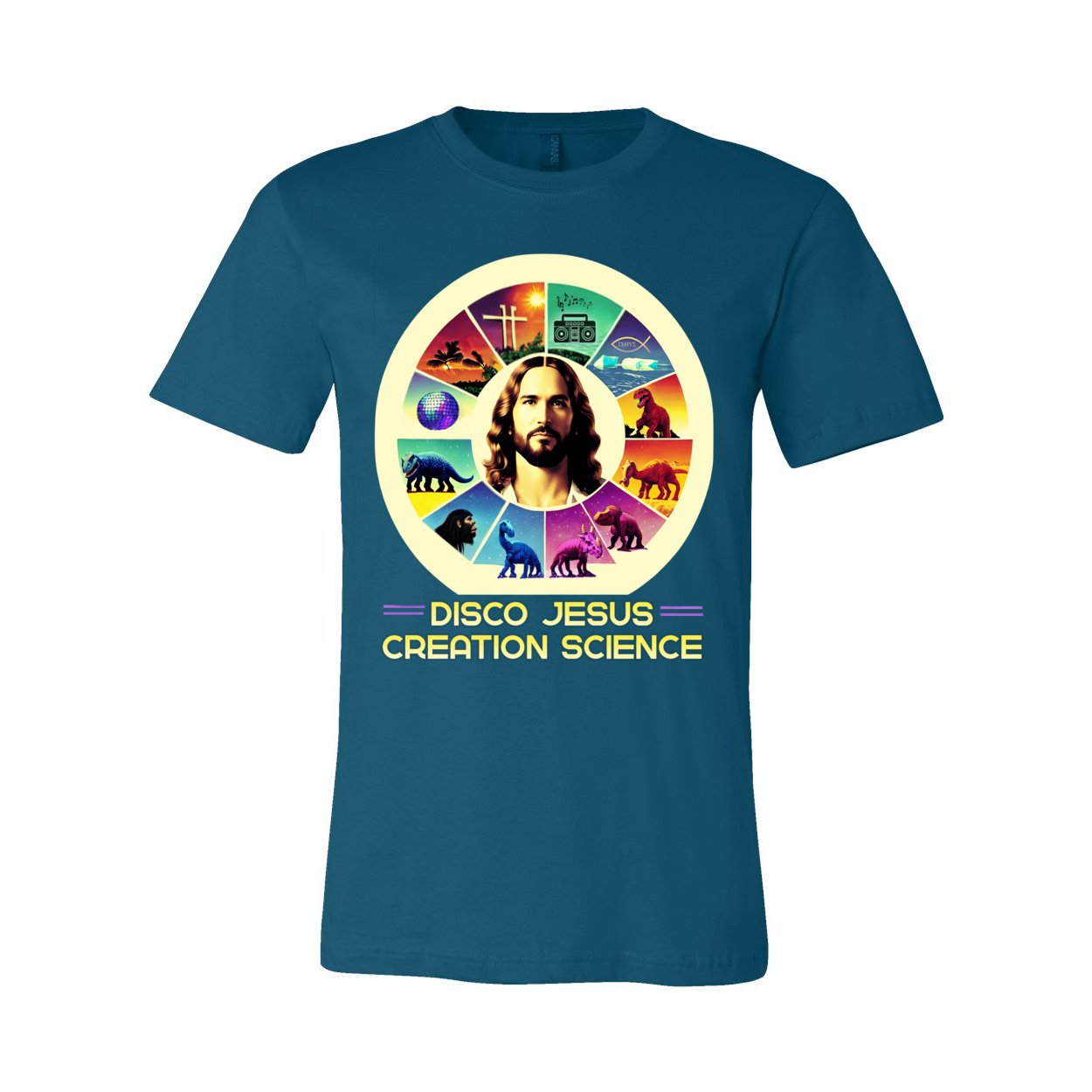 Disco Jesus, Creation Science: Offensive Humor, Anti-Theist, Atheist Tee | Rationalist Evolution Science Art T-Shirt