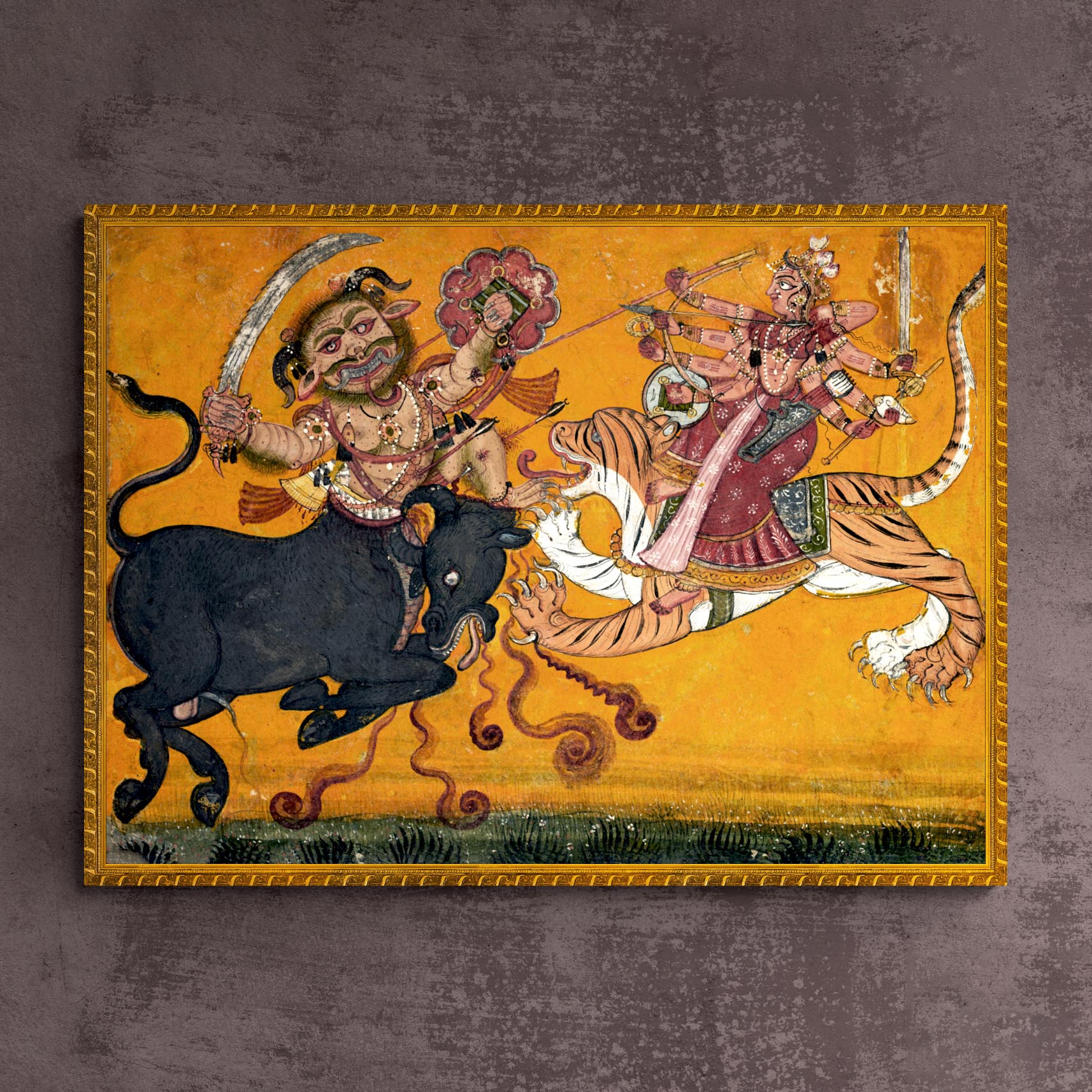 Durga Slaying Mahisha: Feminine Empowerment and Strength Deity | Powerful Woman Yogini Goddess Fine Art Print