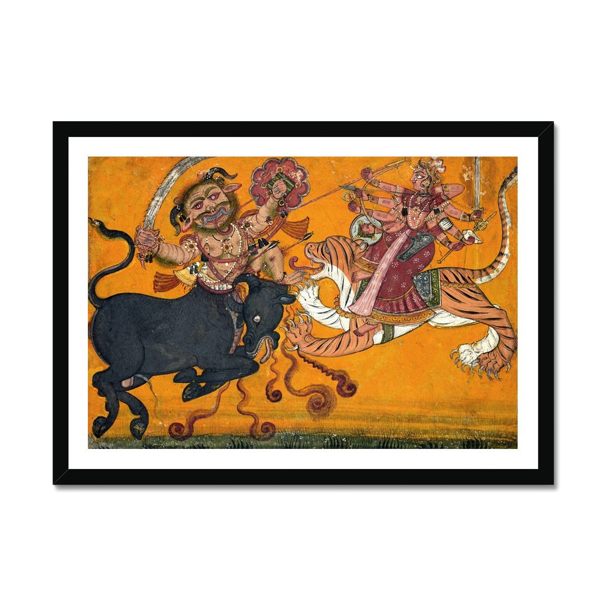 Durga Slaying Mahisha: Feminine Empowerment and Strength Deity | Powerful Woman Yogini Goddess Fine Art Print