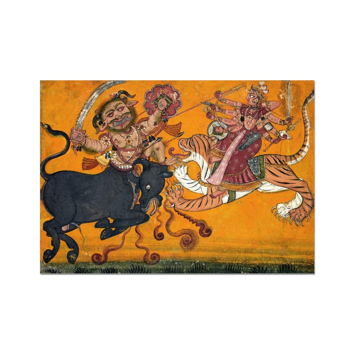 Durga Slaying Mahisha: Feminine Empowerment and Strength Deity | Powerful Woman Yogini Goddess Fine Art Print