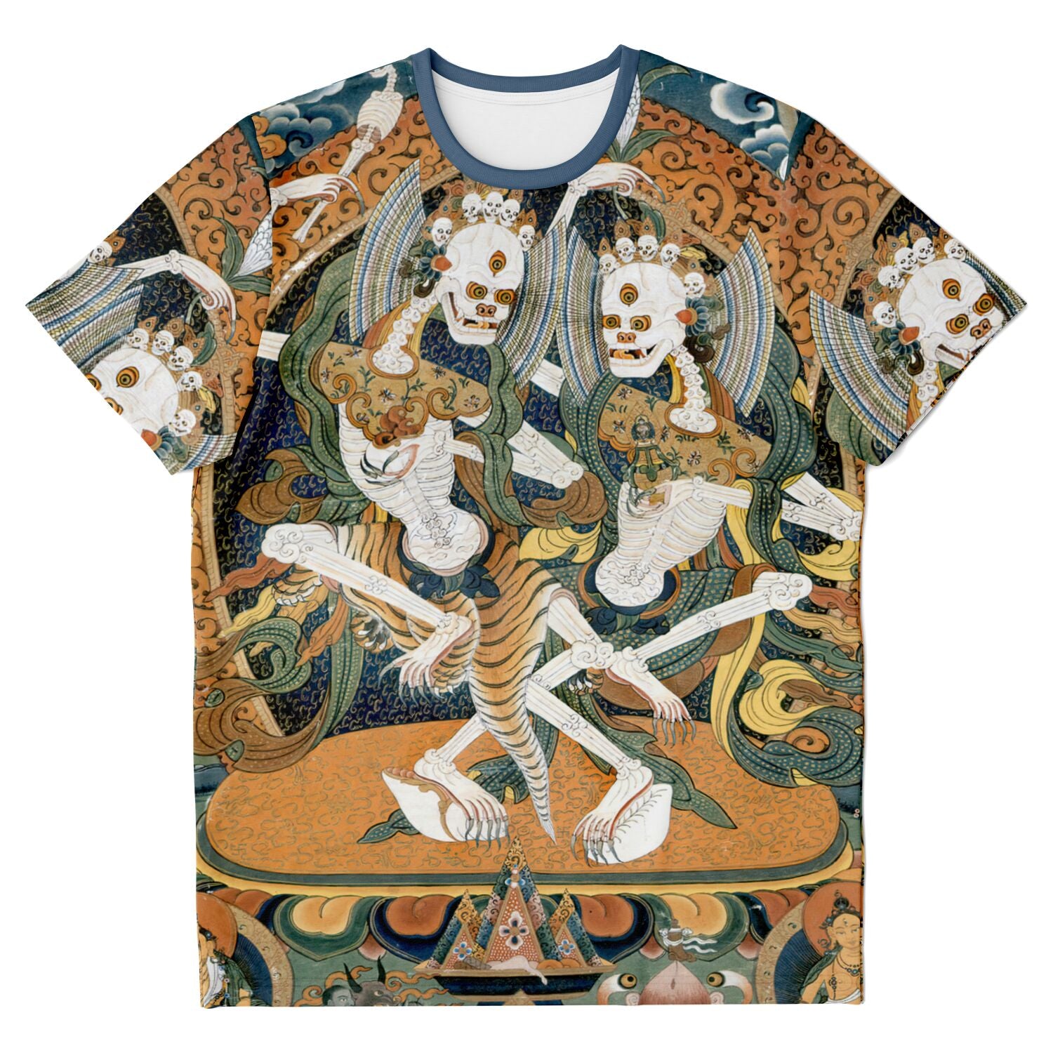 Citipati Dance of Death Antique Tibetan Thangka | Buddhist Skeleton Skulls, Himalayan Vintage All-Over-Print Tshirt