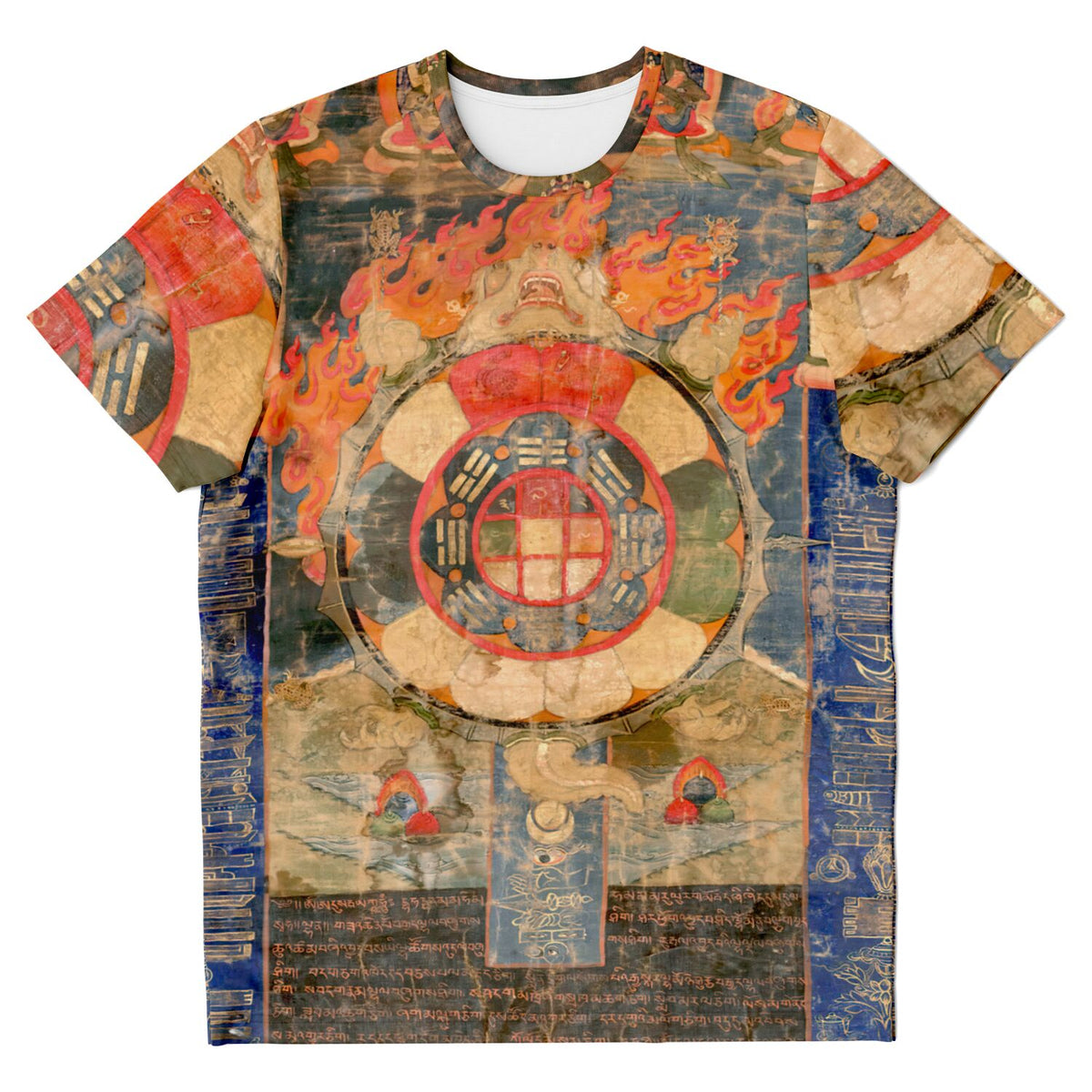 Tibetan Talisman &amp; Sacred Relics | Mystical Mantras w Protection Symbols | Esoteric Astrology Thangka All-Over-Print Tshirt