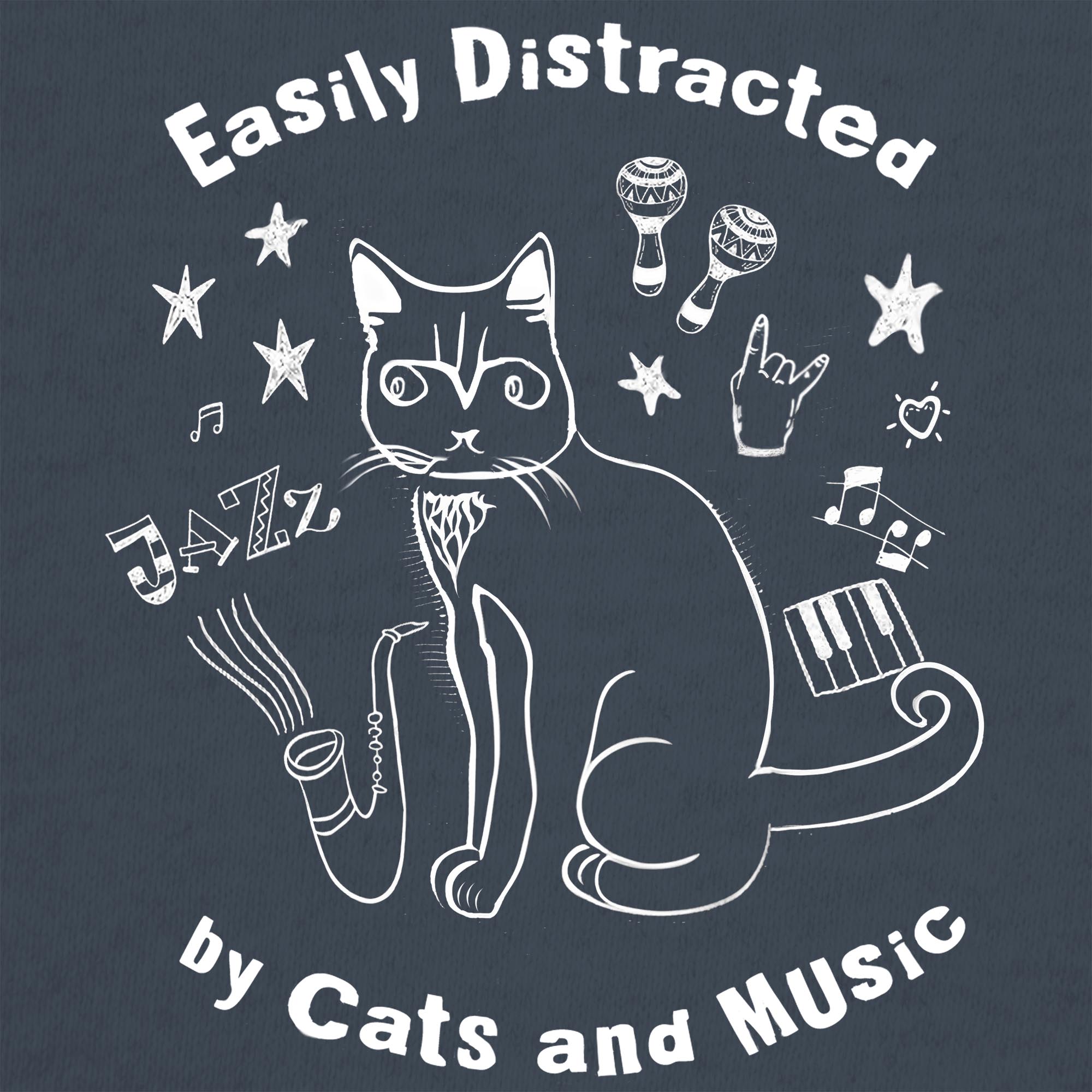 Easily Distracted by Cats and Music | Music Lover, Funny Cat Shirt Meme | ADHD Superpower Graphic-Art T-Shirt - Sacred Surreal