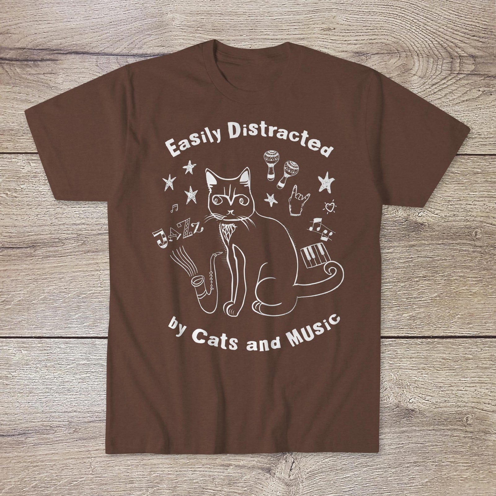 Easily Distracted by Cats and Music | Music Lover, Funny Cat Shirt Meme | ADHD Superpower Graphic-Art T-Shirt