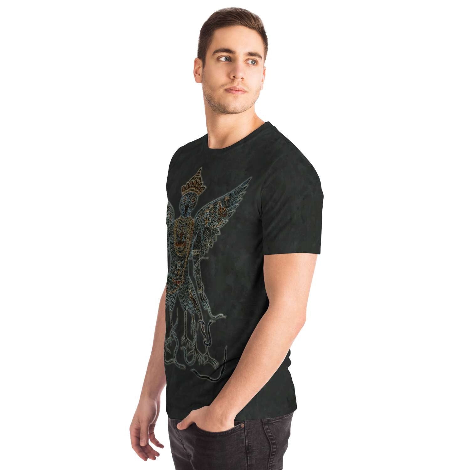 Embroidery-Style Garuda and Nagas Sacred Dharma Protector Buddhist, Vishnu Hindu Graphic Art Tee T-Shirt