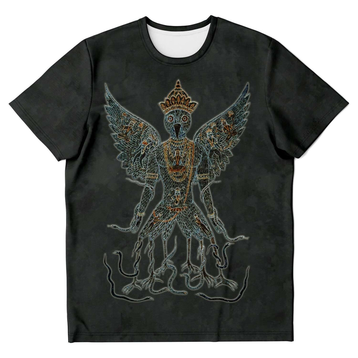 Embroidery-Style Garuda and Nagas Sacred Dharma Protector Buddhist, Vishnu Hindu Graphic Art Tee T-Shirt