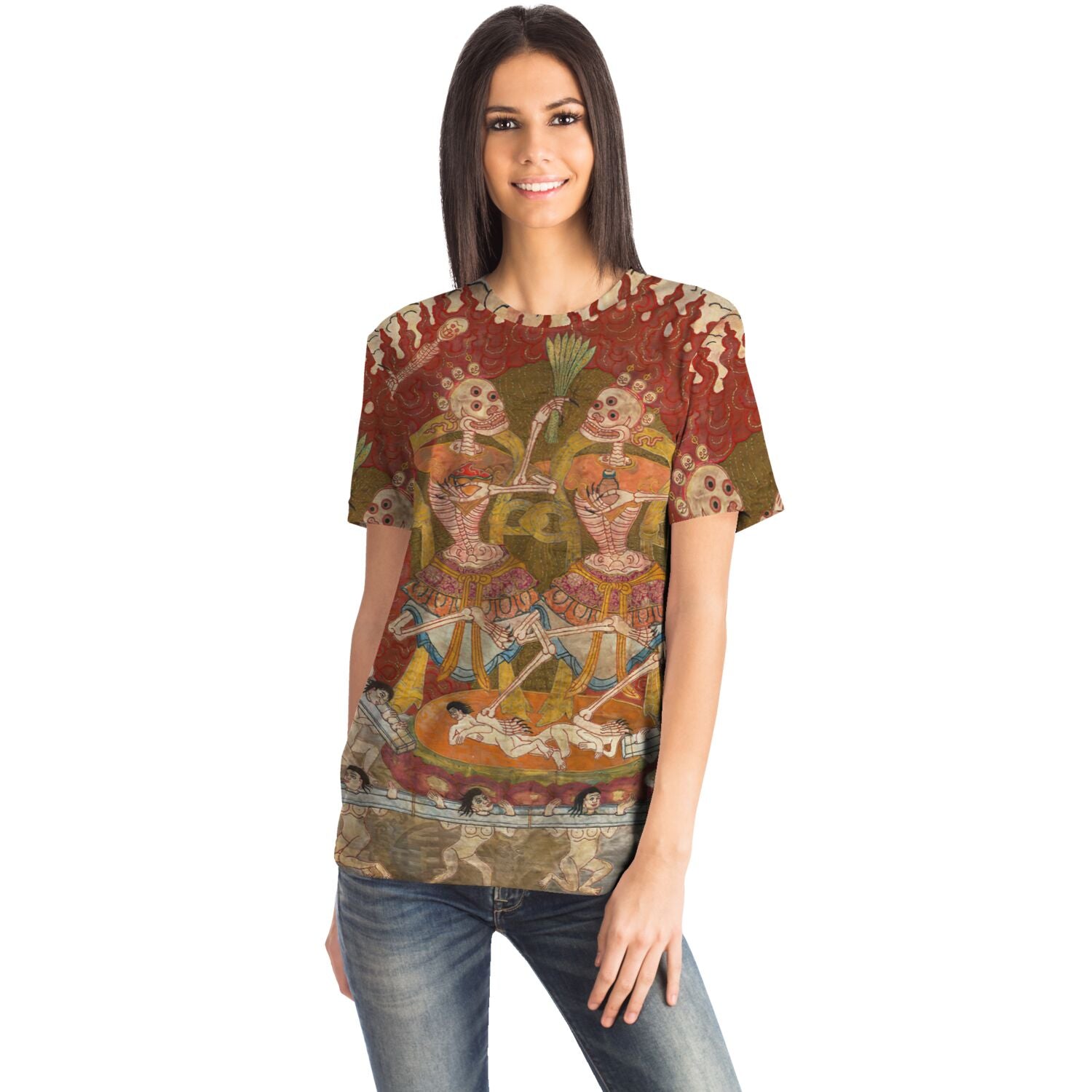 Tibetan Citipati Shirt | Skeleton Dance Ancient Tantric Thangka | Samsara, Buddhist Circle of Life All-Over-Print Tshirt