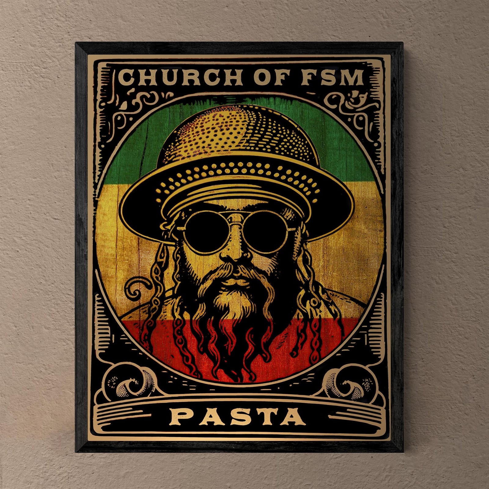 Flying Spaghetti Monster (FSM) and Pastafarian | Reggae, Rastafari, Vintage Atheist Poster Fine Art Print