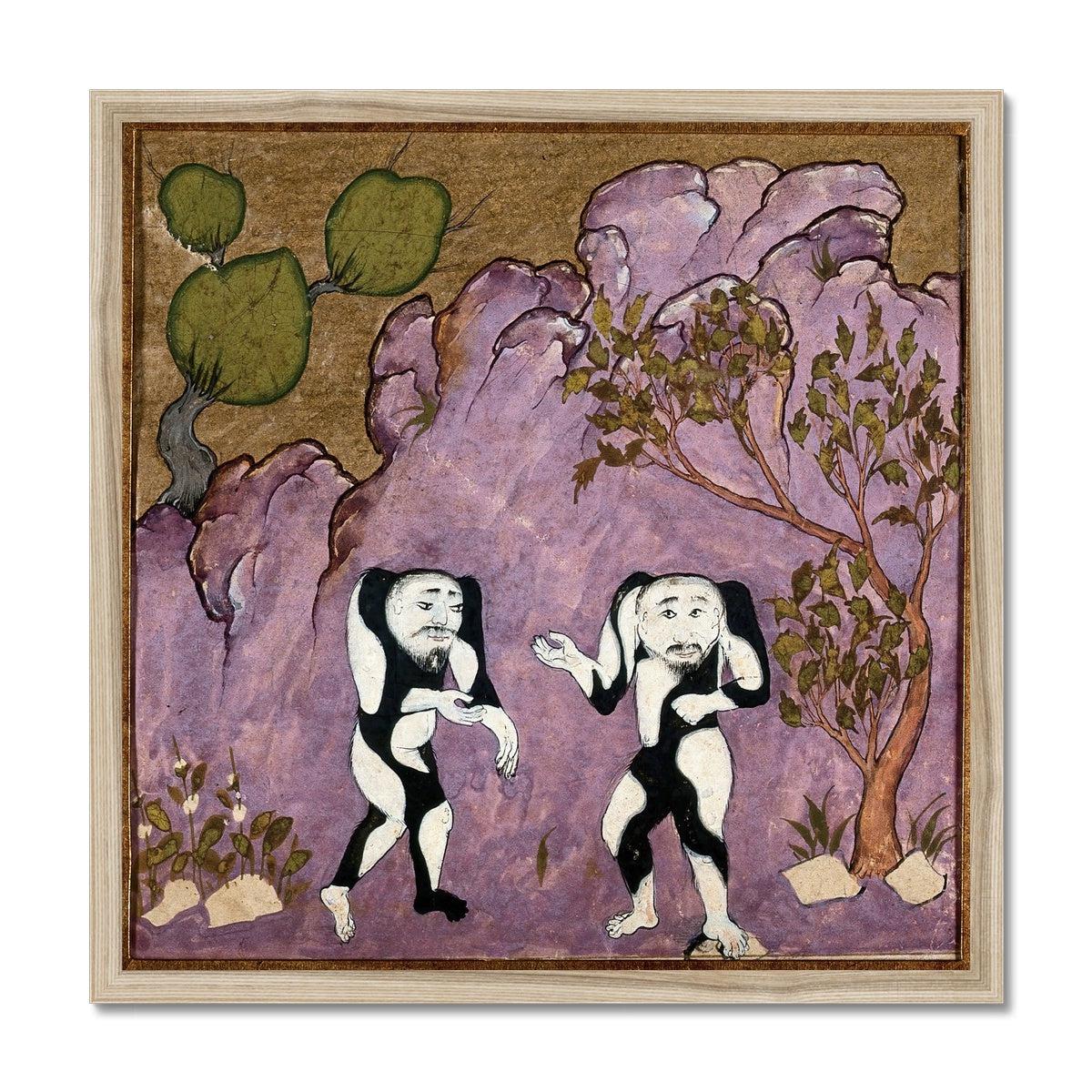 Framed Dance of Duality: Ancient Persian Mythology | Union of Opposites, Zoroastrianism and Taoism | Naive Indigenous Folk Art Framed Fine Art Print