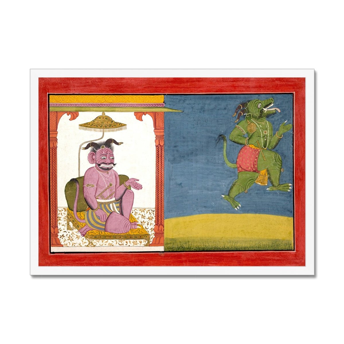 Framed Demon Hiranyaksha Departs the Demon Palace | Krishna Vishnu Indian Hindu Mythology Legend Framed Art Print