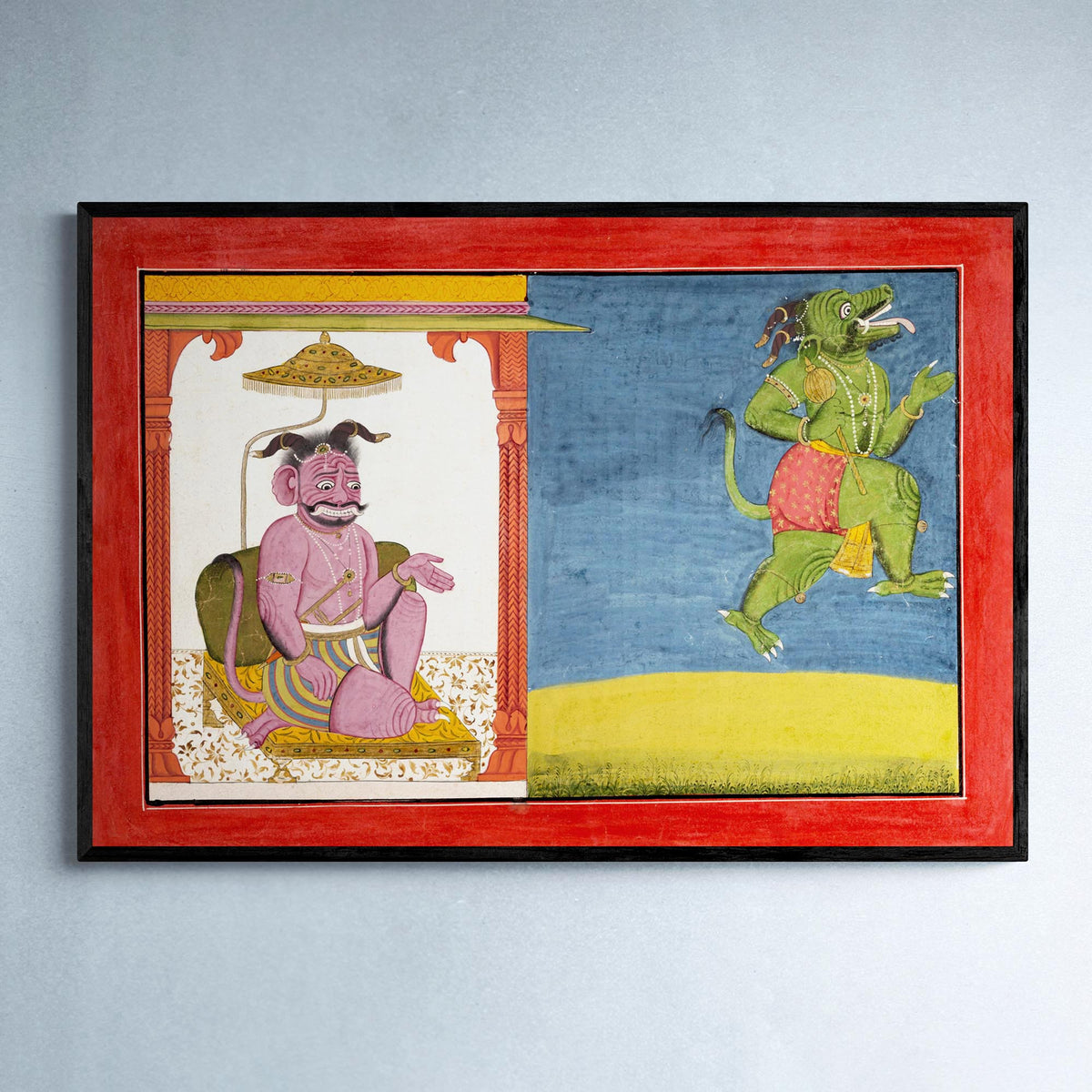 Framed Demon Hiranyaksha Departs the Demon Palace | Krishna Vishnu Indian Hindu Mythology Legend Framed Art Print