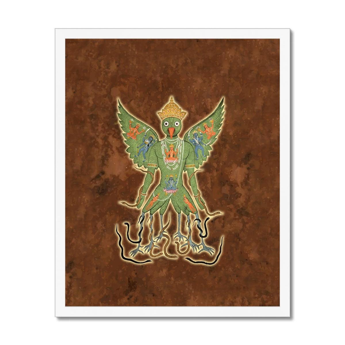 Framed Garuda Tantric Meditation | Vishnu Bird Mount, Hindu Mythology | Ramayana Mahabharata Vintage Framed Art Print