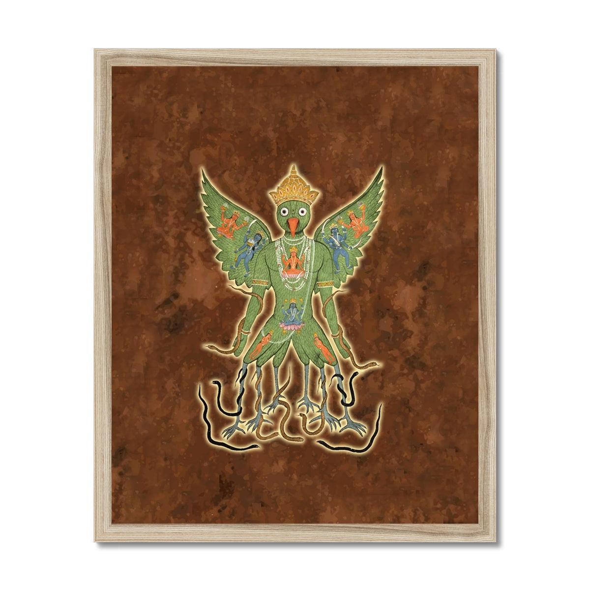 Framed Garuda Tantric Meditation | Vishnu Bird Mount, Hindu Mythology | Ramayana Mahabharata Vintage Framed Art Print